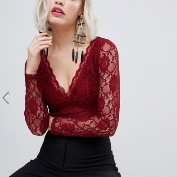 maroon lace bodysuit